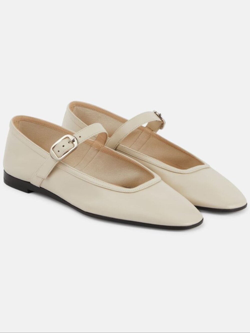 LE MONDE BERYL Mary Jane Ballet Flat 38 7.5 Ecru Lambskin Leather Square Toe NEW - Picture 2 of 16